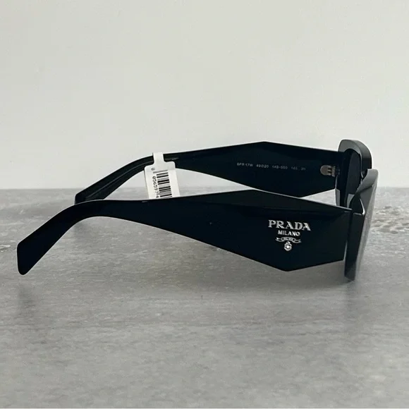 Prada PR 17WS 1AB5SO Runway Symbole Rectangular Sunglasses, Black/Dark Grey NWT - Picture 7 of 17